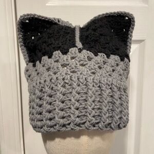 Handmade Crochet Cat Animal Ear Beanie Hat Cozy Ribbed Brim Stretch Winter Hat